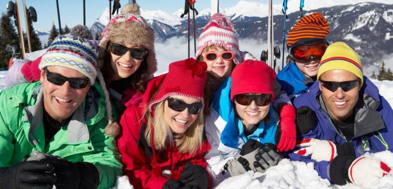 Family skiing group photo