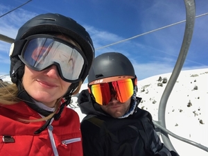 Couple on ski lift